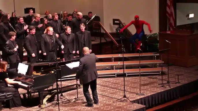 Asbury Men's Glee Club performs with Spider-Man