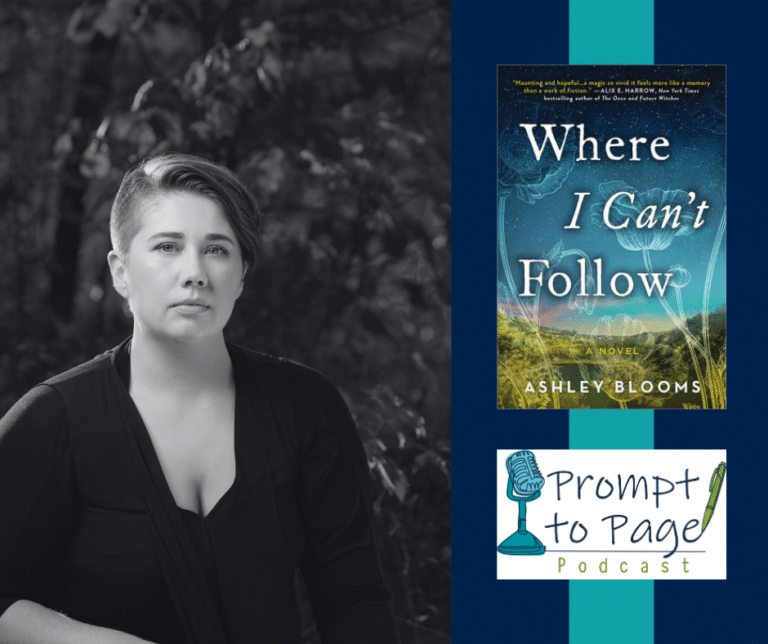 Black and white photo of author Ashley Blooms. Beside it is the cover for her book Where I Come From and the Prompt to Page logo.