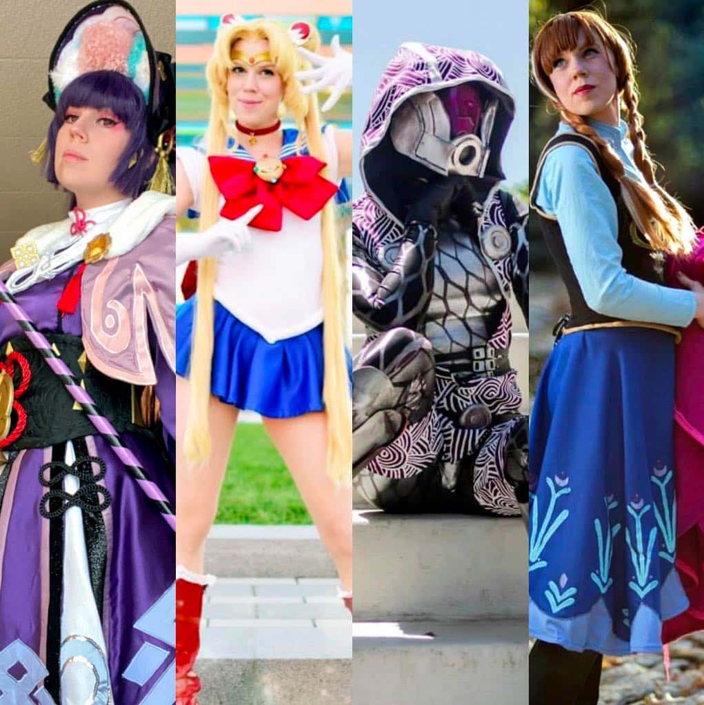 A montage of Hakc Cosplay cosplaying as different characters.