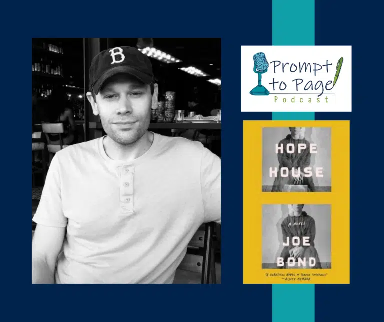 Joe Bond with his book Hope House and the Prompt to Page logo.