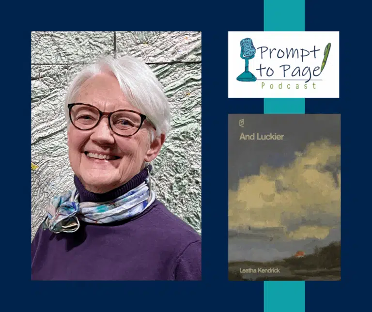 Header with Leatha Kendrick, Prompt to Page logo, and And Luckier book cover.