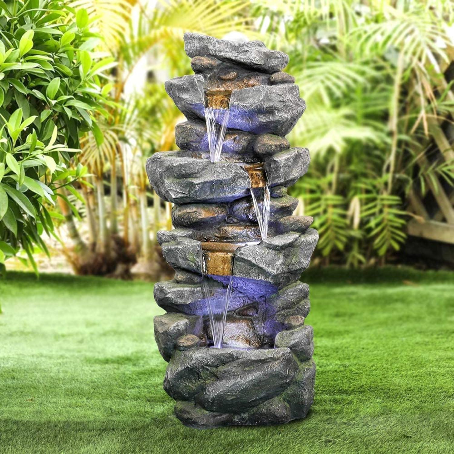 Outdoor Water Fountain with LED Lights