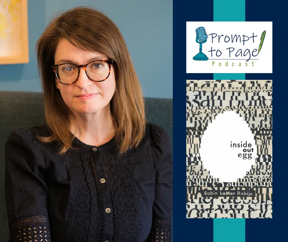 Blog post header with photo of Robin LaMer Rahija and the book cover for Inside Out Egg