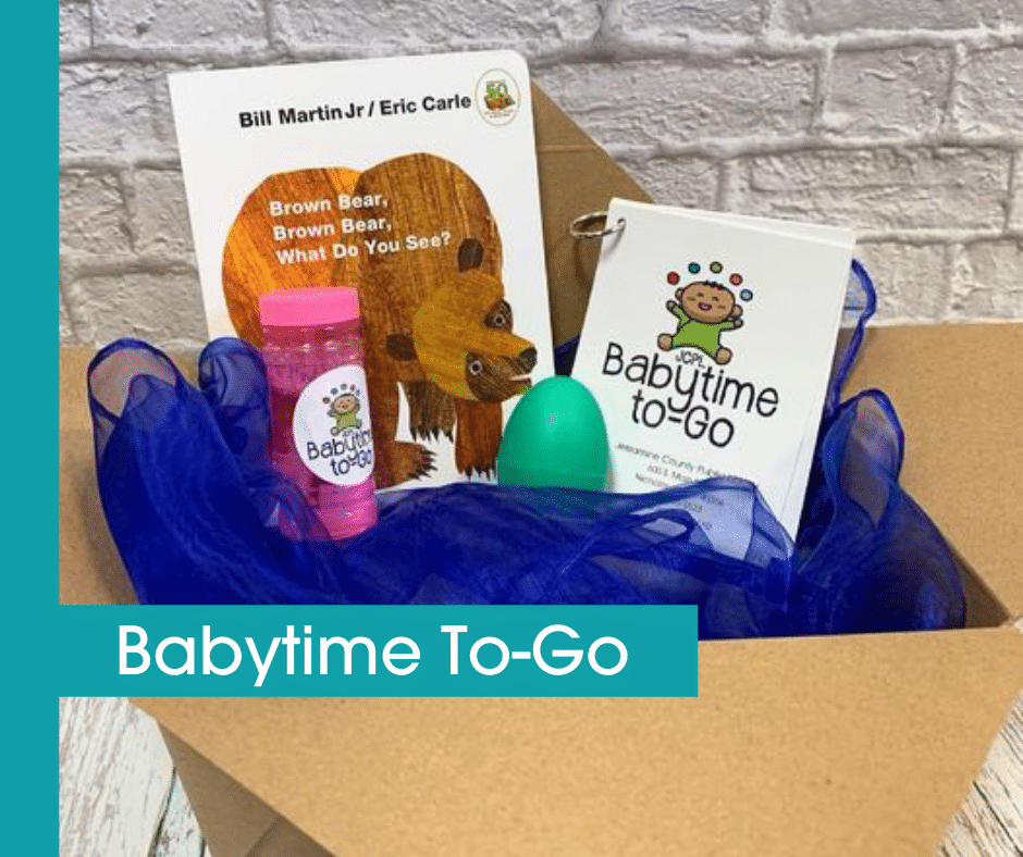 babtime to-go kit featuring a board book, bubbles, an egg-shaker instrument, and cards
