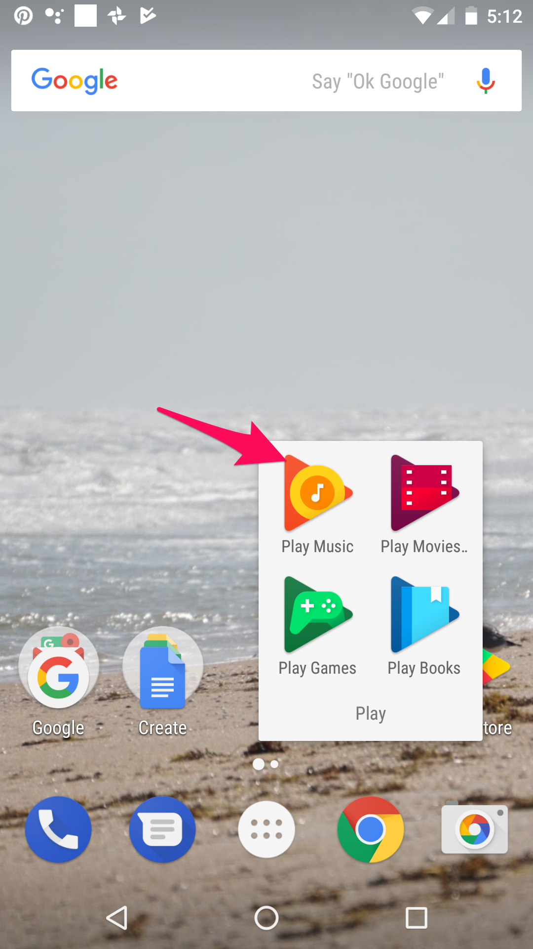 Screenshot of Google Play Music on home screen