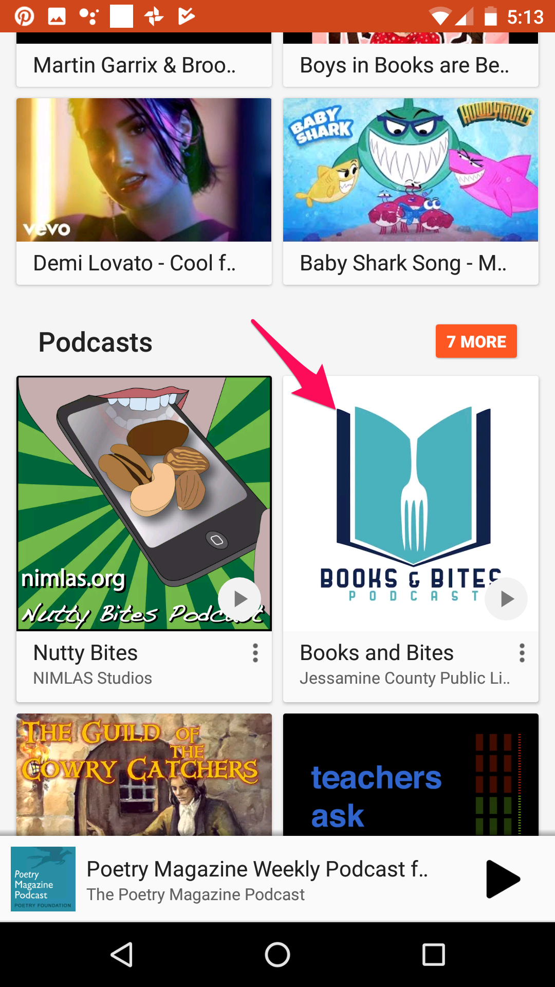 Screenshot of Books and Bites logo in Google Play Music